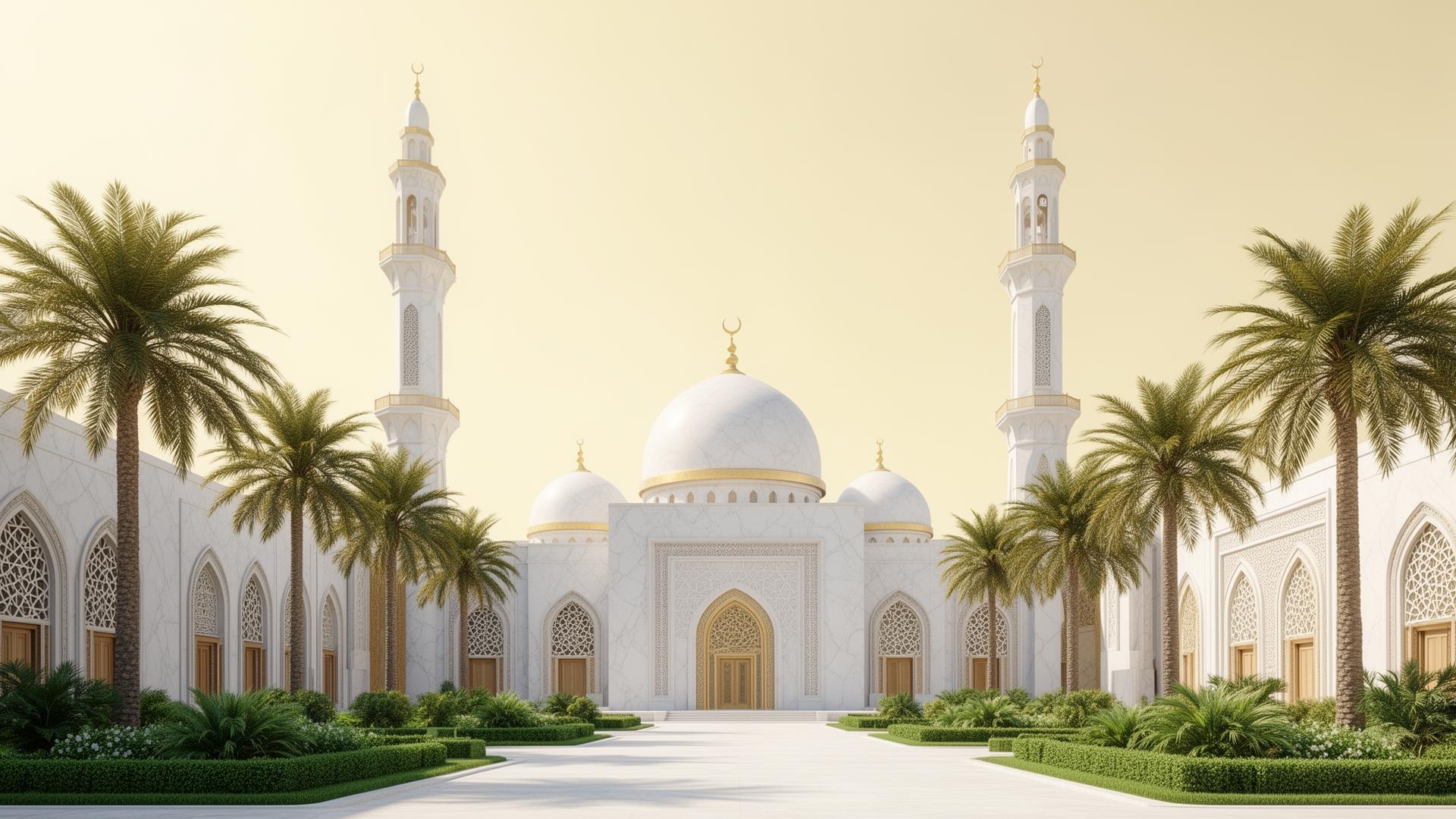 Architectural concept of Jamia Asma Lil Banaat with white domes and minarets